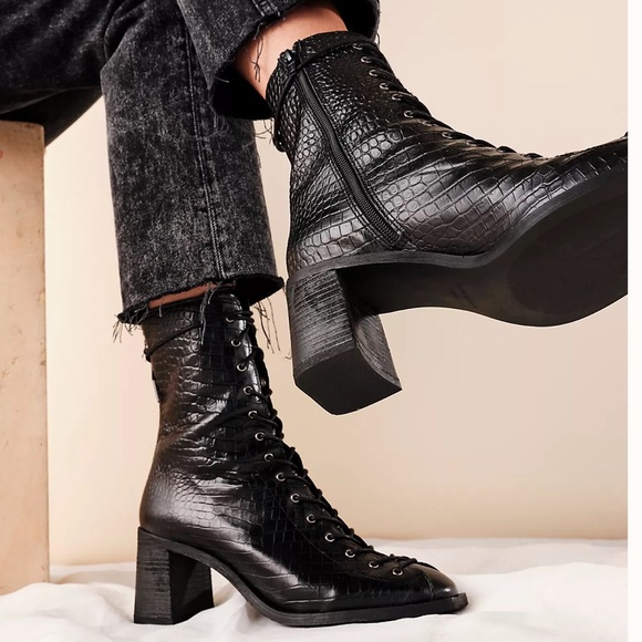 Free People Shoes - Free People Margaux Croc Embossed Leather Booties